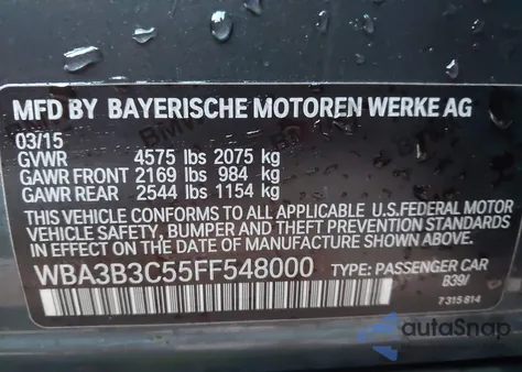 2015 BMW 328I xDrive z USA, uszkodzony, nr VIN WBA3B3C55FF548000